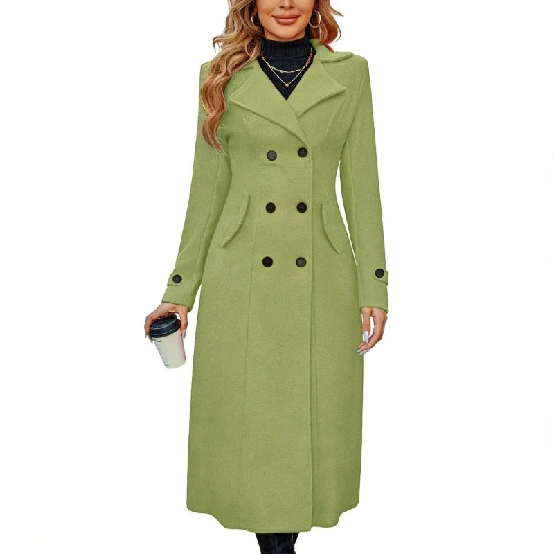 Kensington Women's Double-Breasted Long Coat — Notched Lapel, Fitted Waist 7