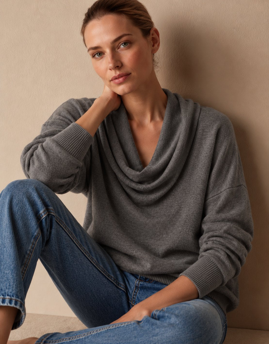 Rosalind Women's Cowl Neck Jumper — Draped Long Sleeve Knit Top 8