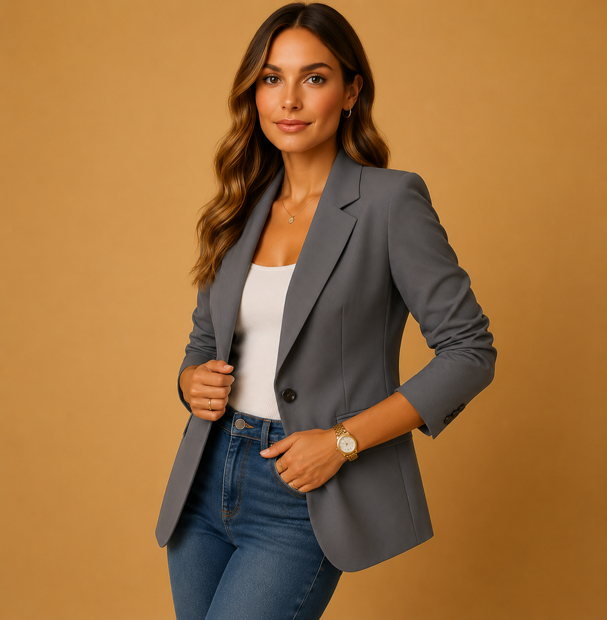 Savile Women's Fitted Single-Button Blazer — Flap Pockets 9