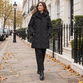 Women's Mid-Length Padded Coat with Detachable Hood