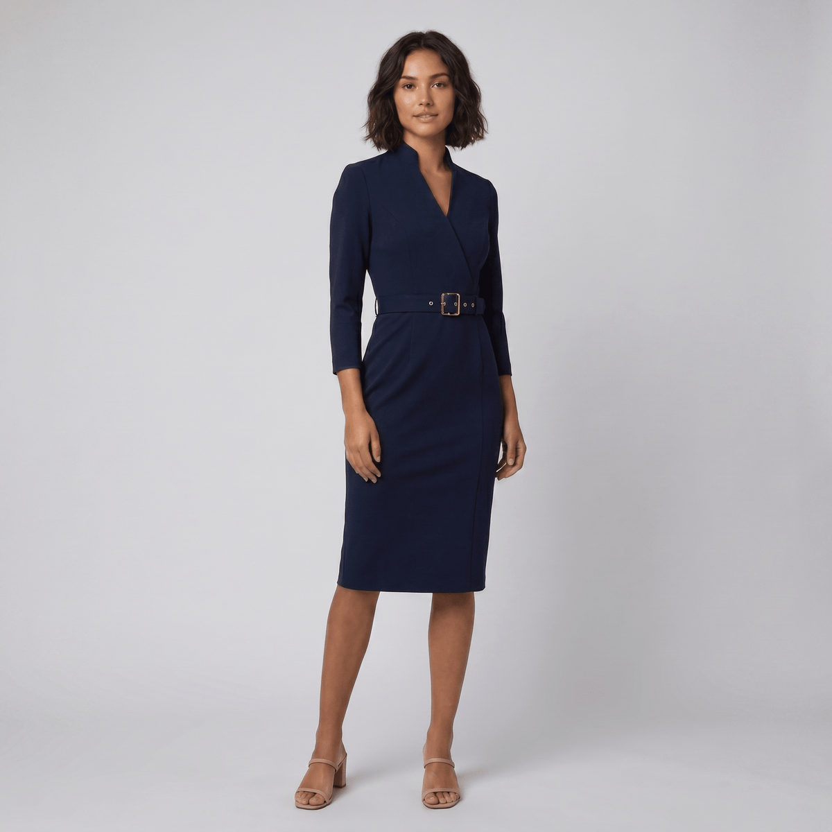 Audrey Women's Tailored Belted Dress — Knee-Length Elegant Day Dress 2