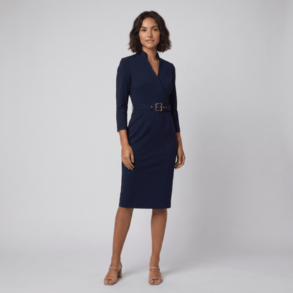 Audrey Women's Tailored Belted Dress — Knee-Length Elegant Day Dress 2