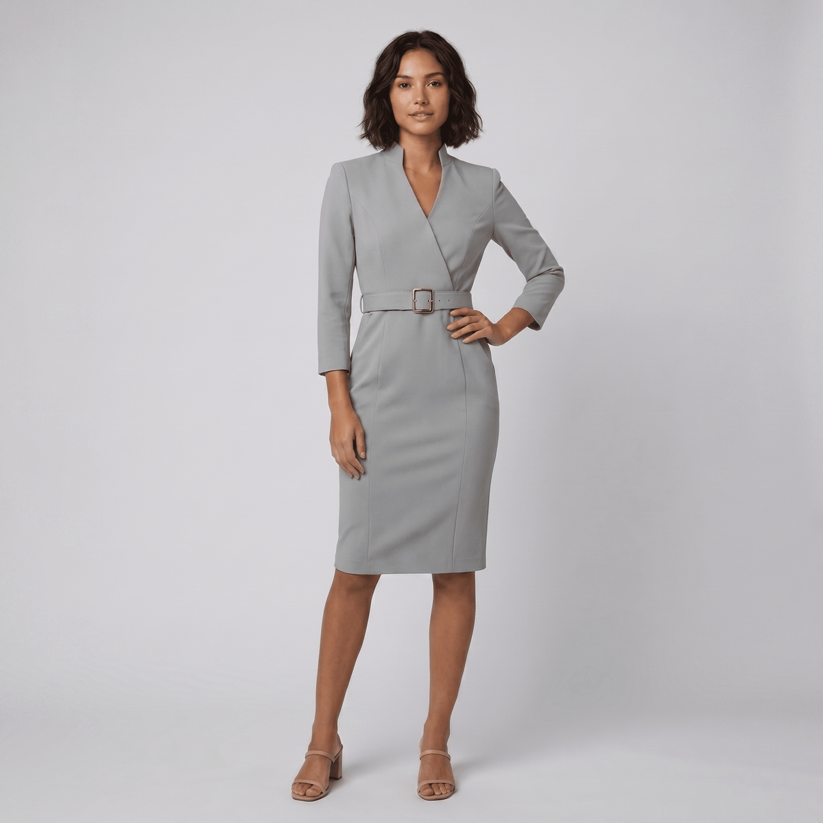 Audrey Women's Tailored Belted Dress — Knee-Length Elegant Day Dress 5