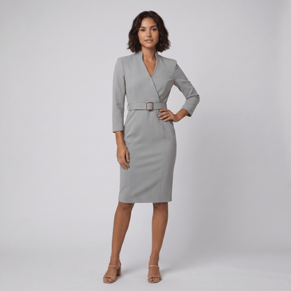 Audrey Women's Tailored Belted Dress — Knee-Length Elegant Day Dress 5