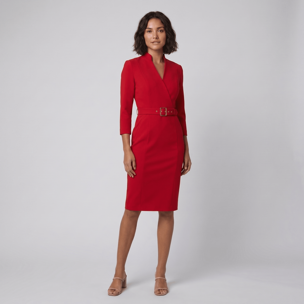 Audrey Women's Tailored Belted Dress — Knee-Length Elegant Day Dress 6