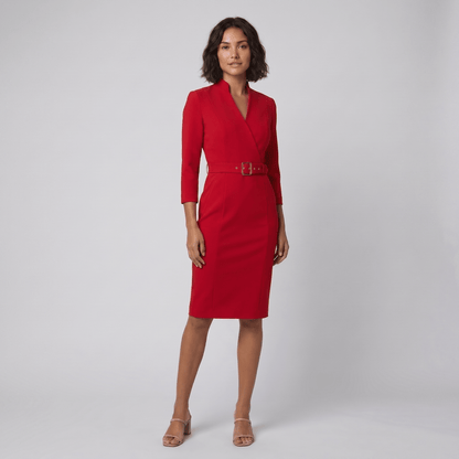 Audrey Women's Tailored Belted Dress — Knee-Length Elegant Day Dress 6