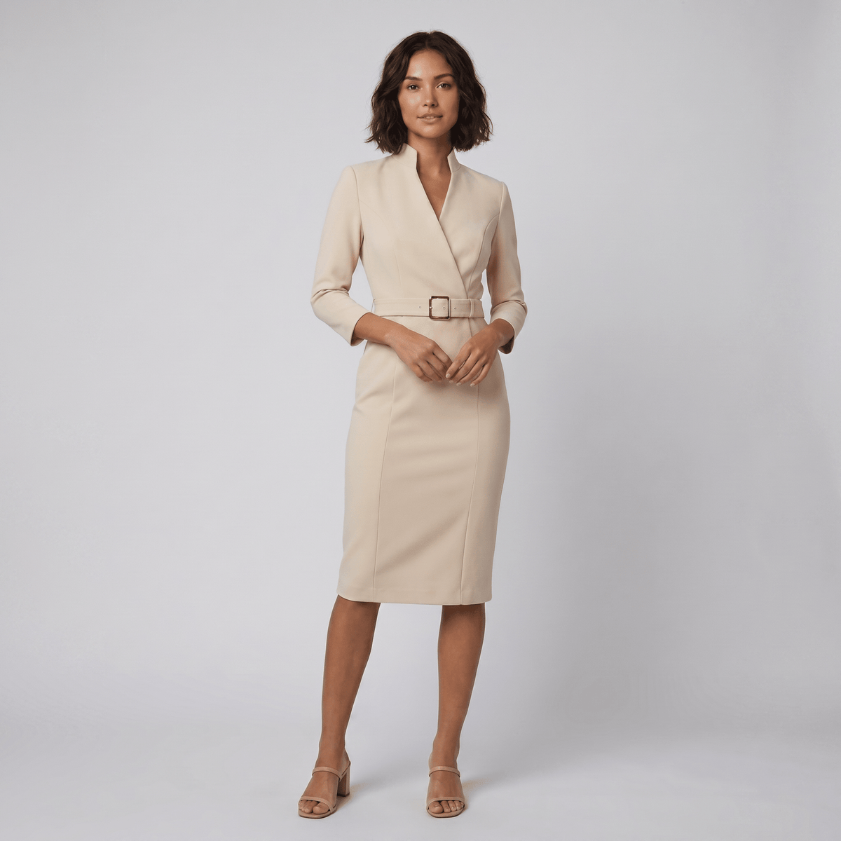 Audrey Women's Tailored Belted Dress — Knee-Length Elegant Day Dress 7