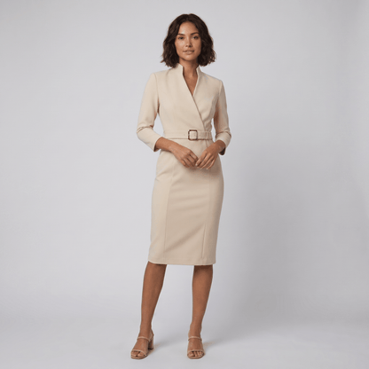 Audrey Women's Tailored Belted Dress — Knee-Length Elegant Day Dress 7