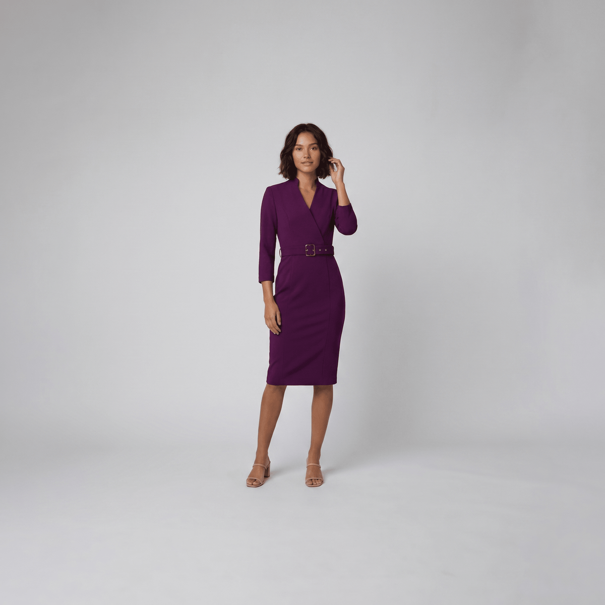 Audrey Women's Tailored Belted Dress — Knee-Length Elegant Day Dress 8