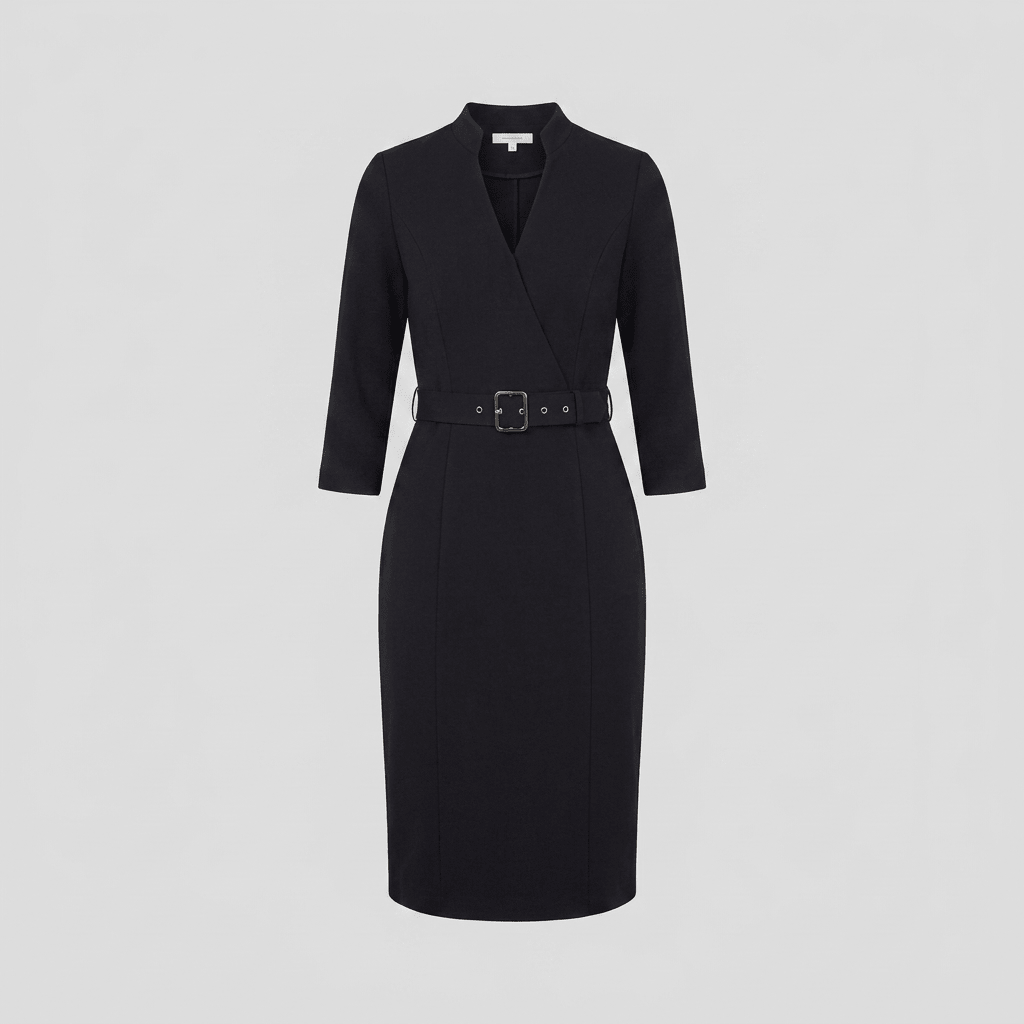 Audrey Women's Tailored Belted Dress — Knee-Length Elegant Day Dress 9