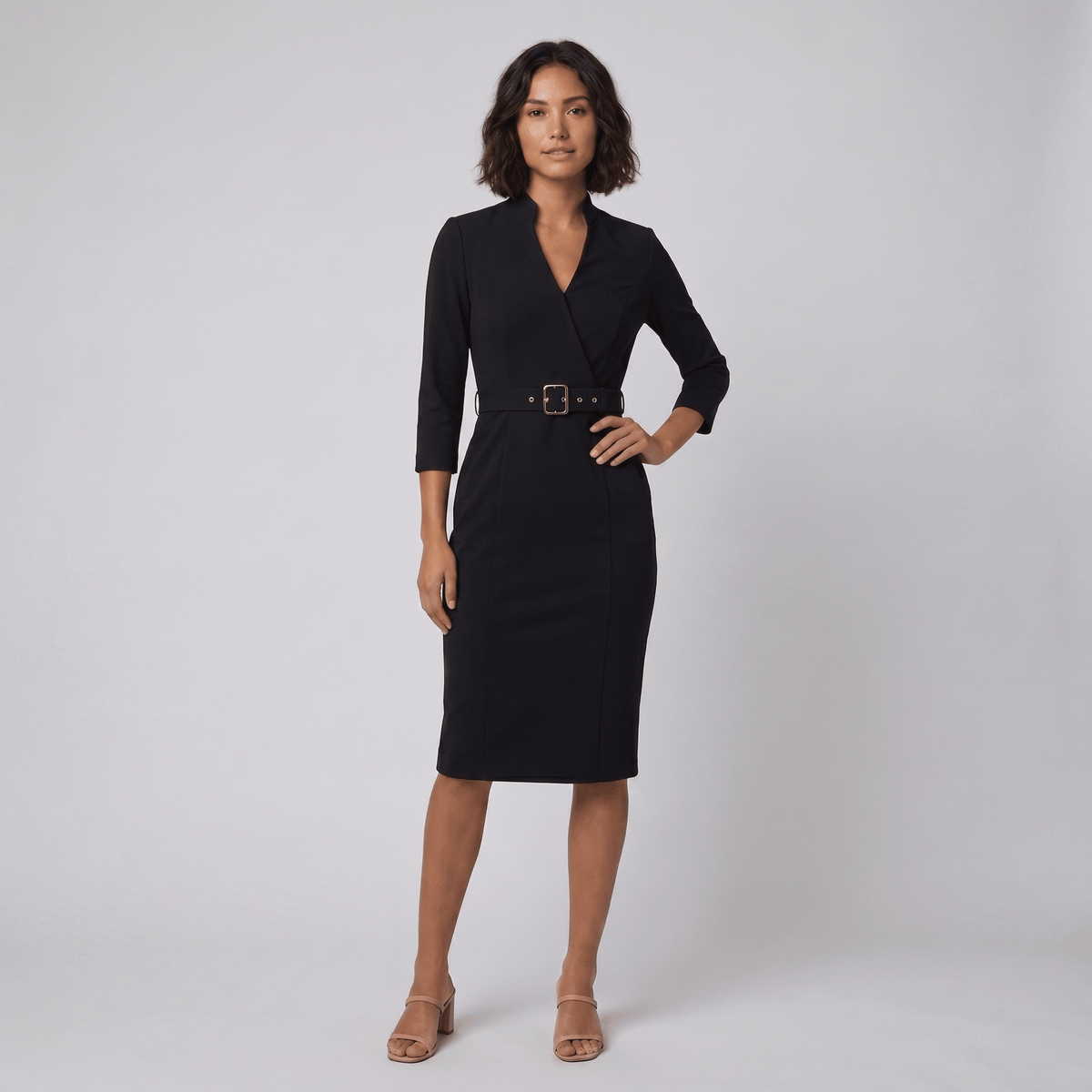Audrey Women's Tailored Belted Dress — Knee-Length Elegant Day Dress 1