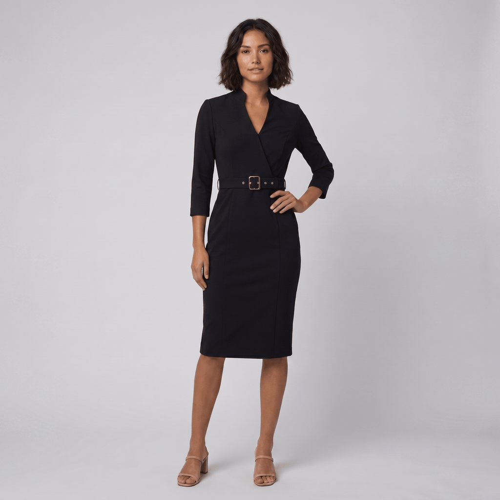 Ava Tailored Belted Dress — Women's Knee-Length Style 1
