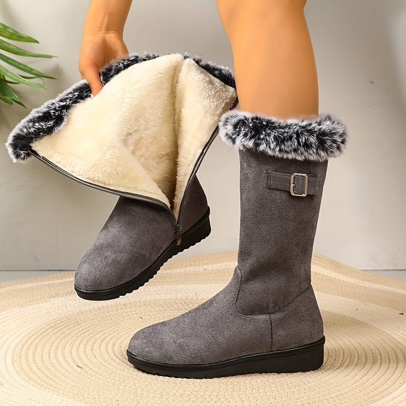 Aviemore Women's Tall Winter Boots — Faux Fur Trim & Buckle Detail 4