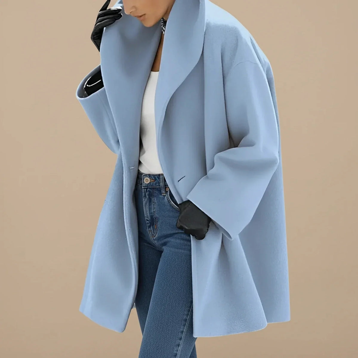 Bloomsbury Women's Midi Swing Coat — Oversized A-Line, Wide Collar 2