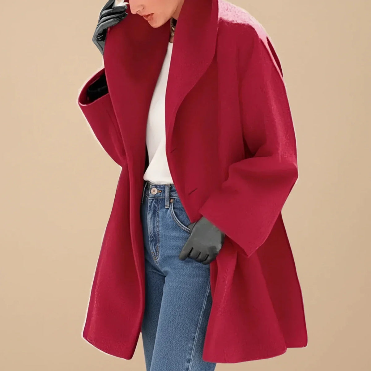 Bloomsbury Women's Midi Swing Coat — Oversized A-Line, Wide Collar 4