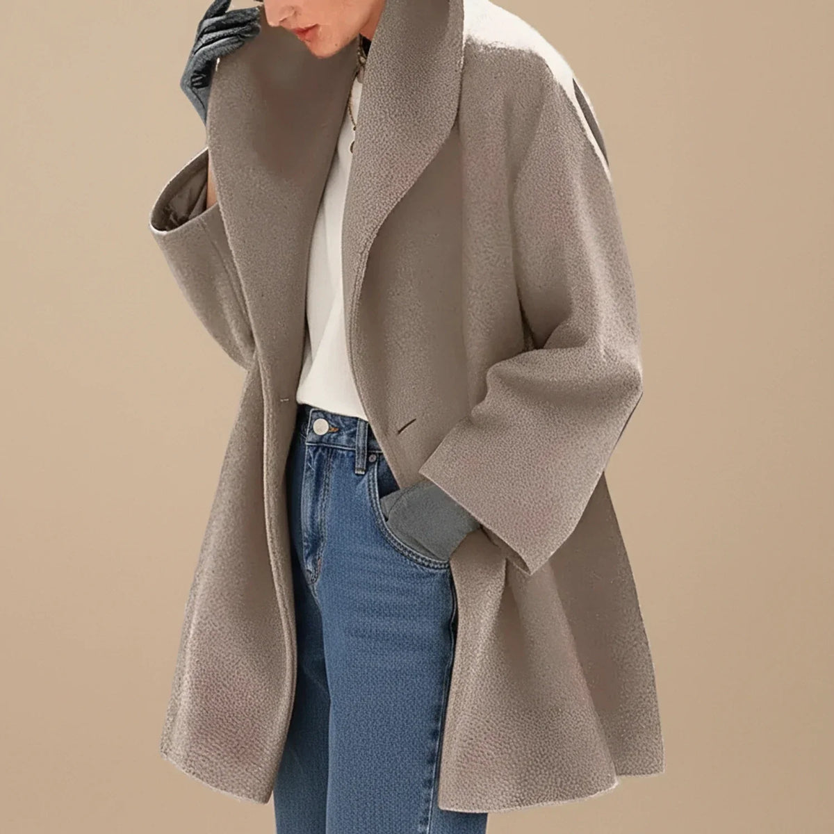 Bloomsbury Women's Midi Swing Coat — Oversized A-Line, Wide Collar 1