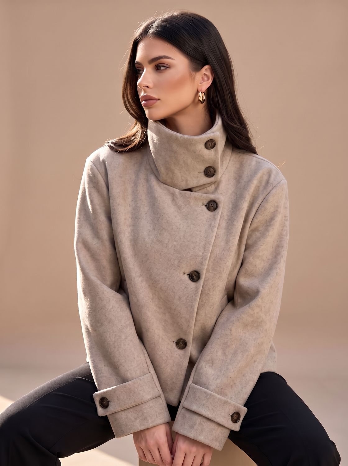 Chiswick Women's Cropped Stand-Collar Coat — Button-Front Jacket 1