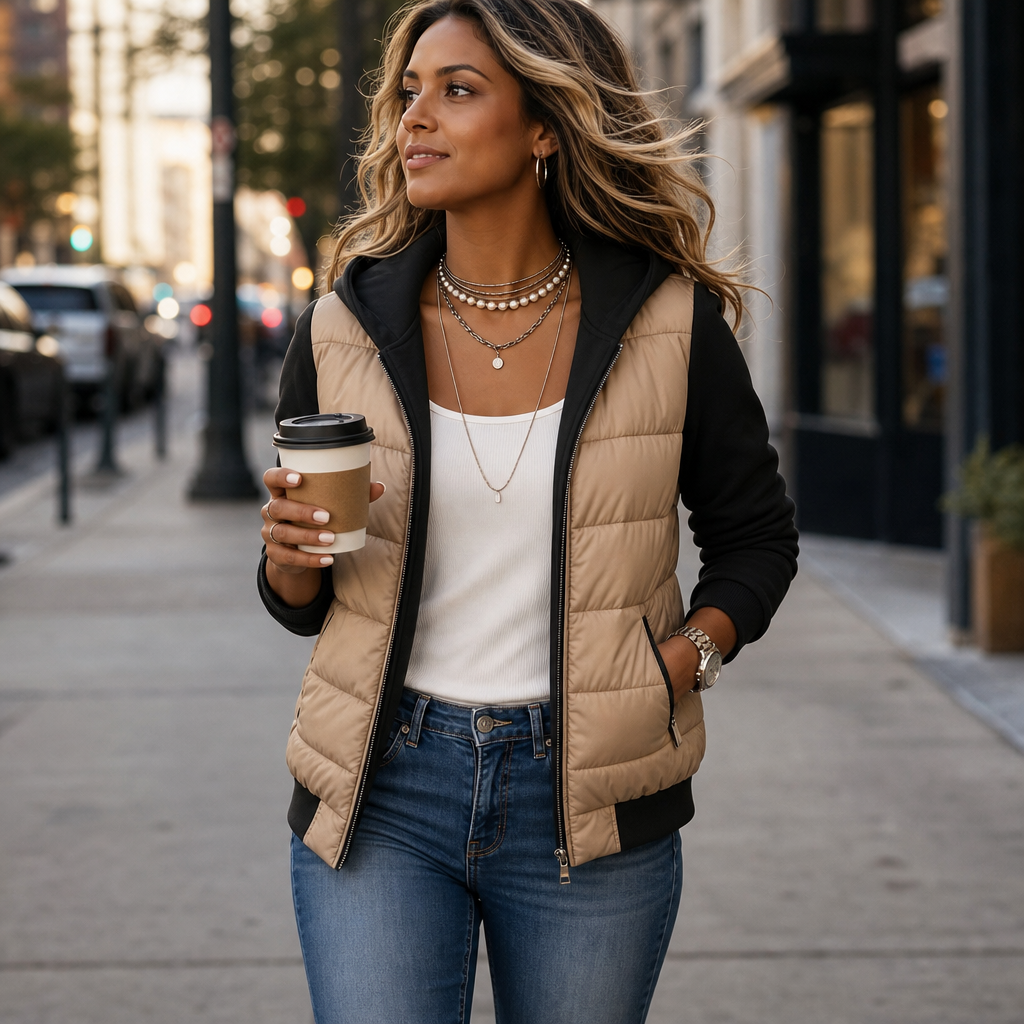 Clara Women's Hybrid Puffer Jacket — Quilted Body & Knit Sleeves 2