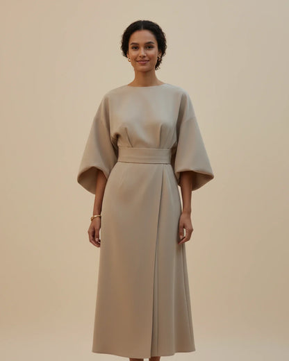 Clementine Women's Belted Wrap Midi Dress — Puff Sleeves 10