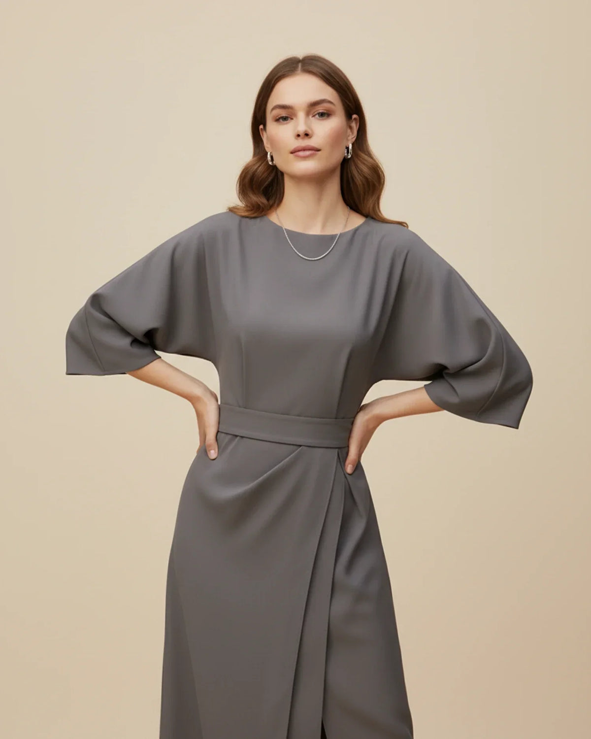 Clementine Women's Belted Wrap Midi Dress — Puff Sleeves 14