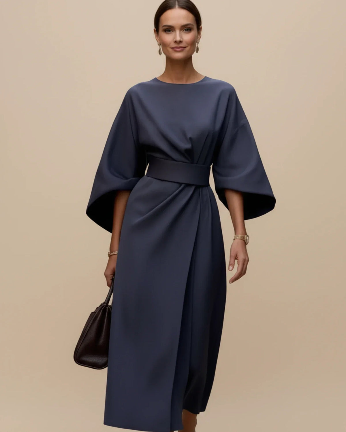 Clementine Women's Belted Wrap Midi Dress — Puff Sleeves 7