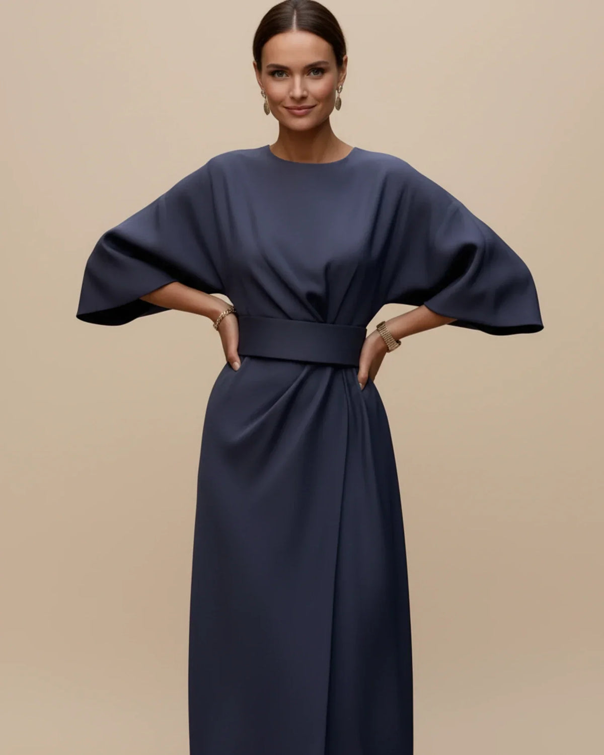 Clementine Women's Belted Wrap Midi Dress — Puff Sleeves 8