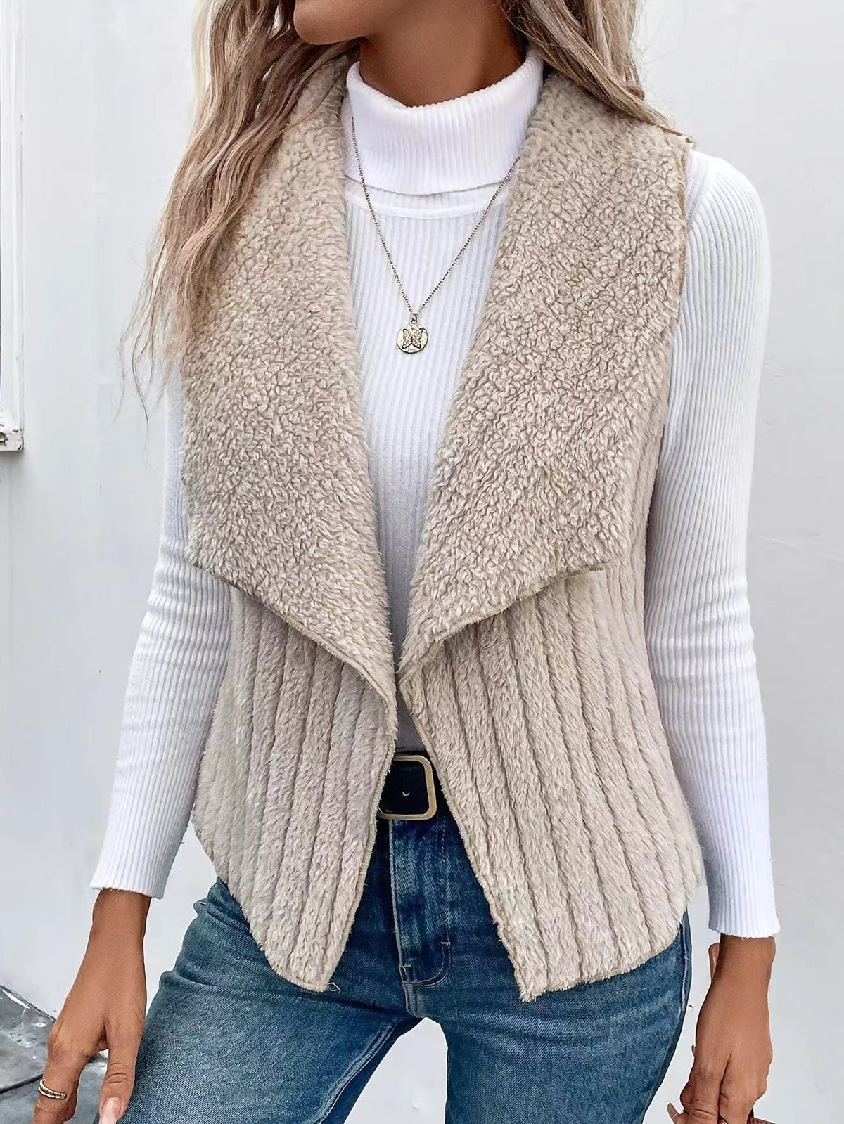 Cosette Women's Faux Fur Gilet — Open-Front Fluffy Sleeveless Layer 11