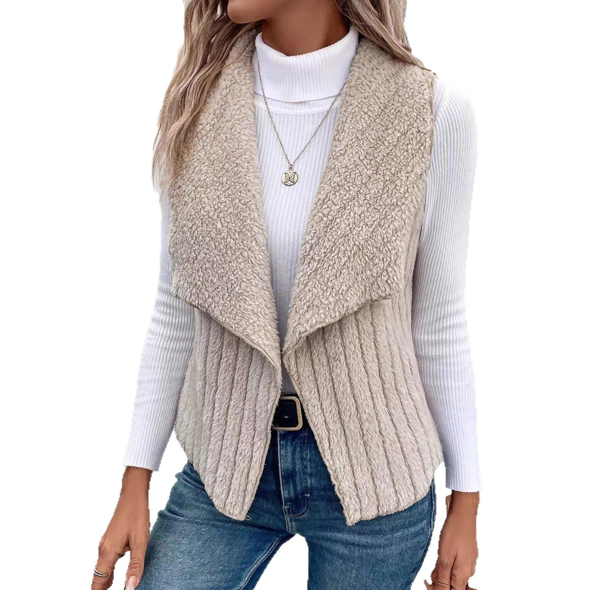 Cosette Women's Faux Fur Gilet — Open-Front Fluffy Sleeveless Layer 6