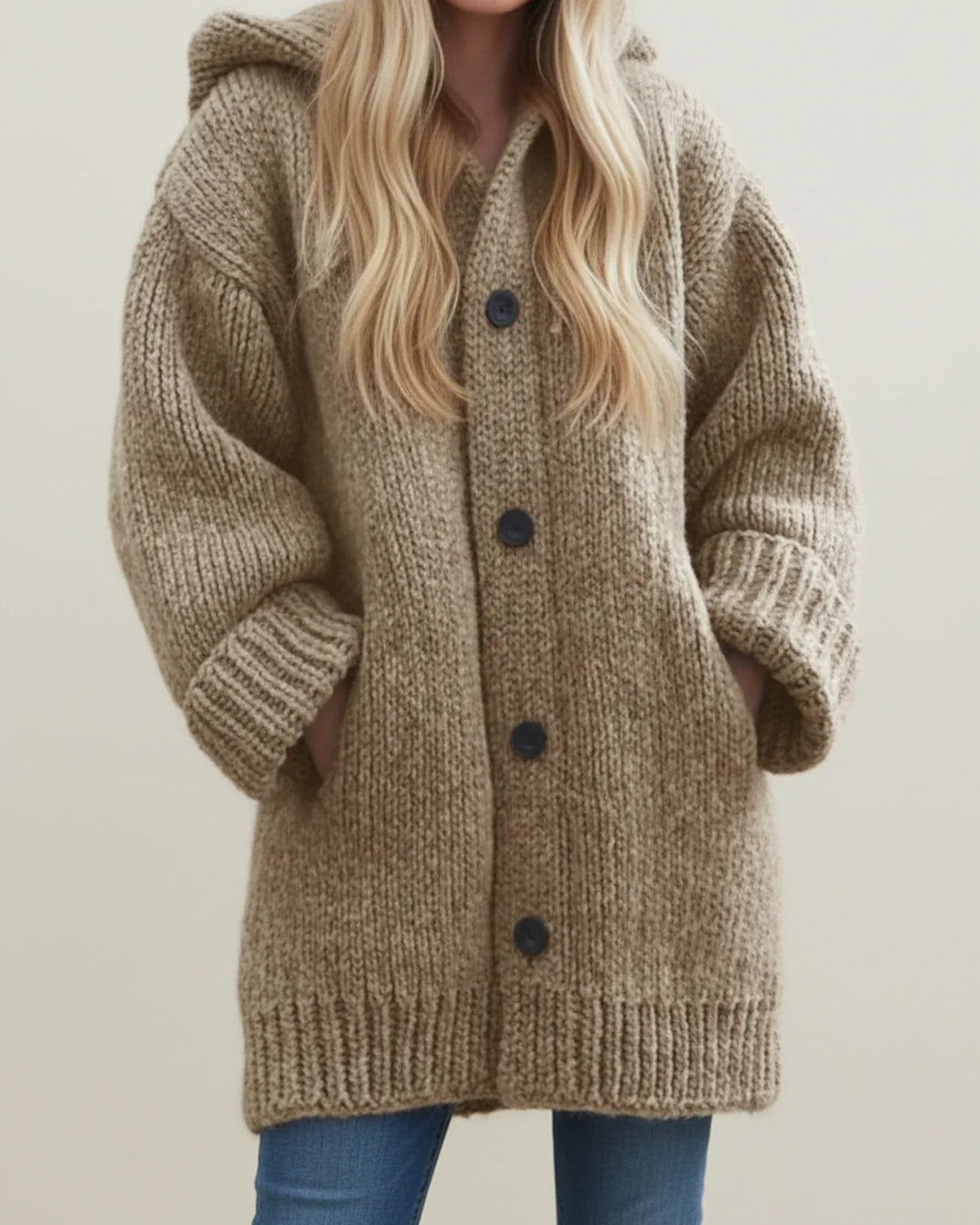 Cumbria Women's Hooded Cardigan Coat — Oversized Button-Front Knit 1