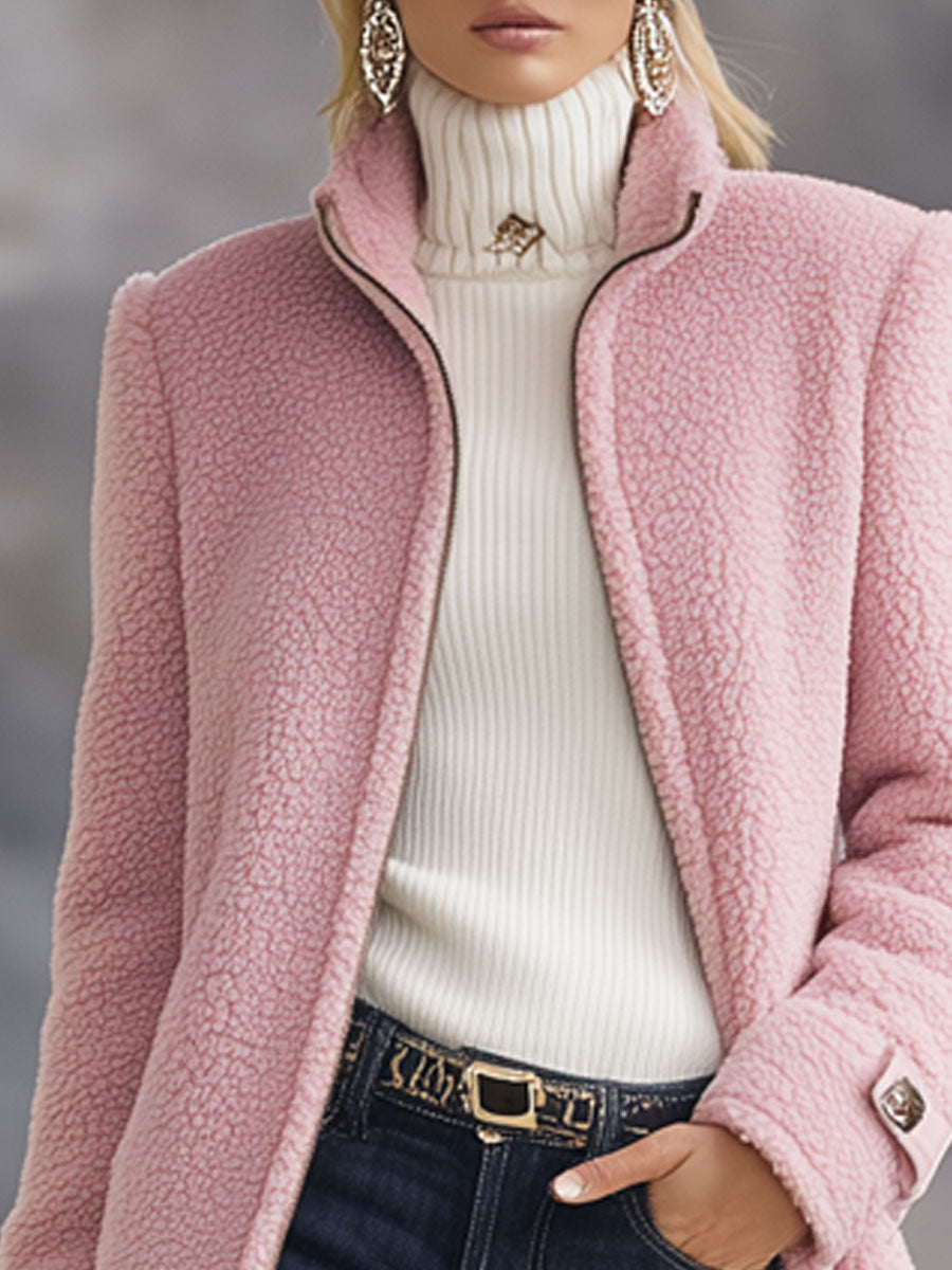Dalston Women's Fleece Zip-Up Jacket — Vintage Stand Collar 7
