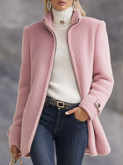 Dalston Women's Fleece Zip-Up Jacket — Vintage Stand Collar 1