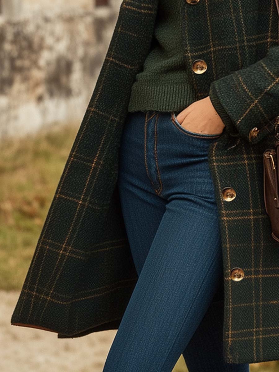 Edinburgh Women's Long Check Coat — Slim Fit Plaid Winter Coat 3