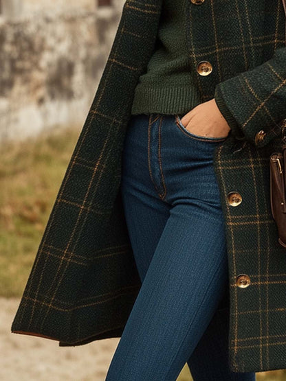 Edinburgh Women's Long Check Coat — Slim Fit Plaid Winter Coat 3