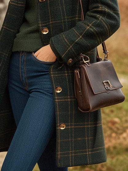 Edinburgh Women's Long Check Coat — Slim Fit Plaid Winter Coat 4