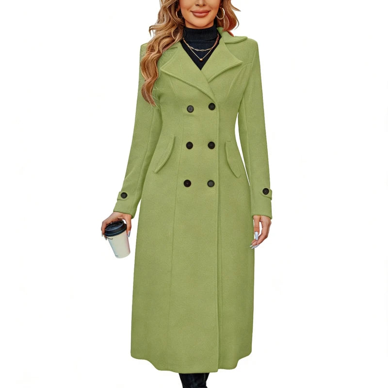 Elowen Double Breasted Long Coat — Notched Lapel Fit 7