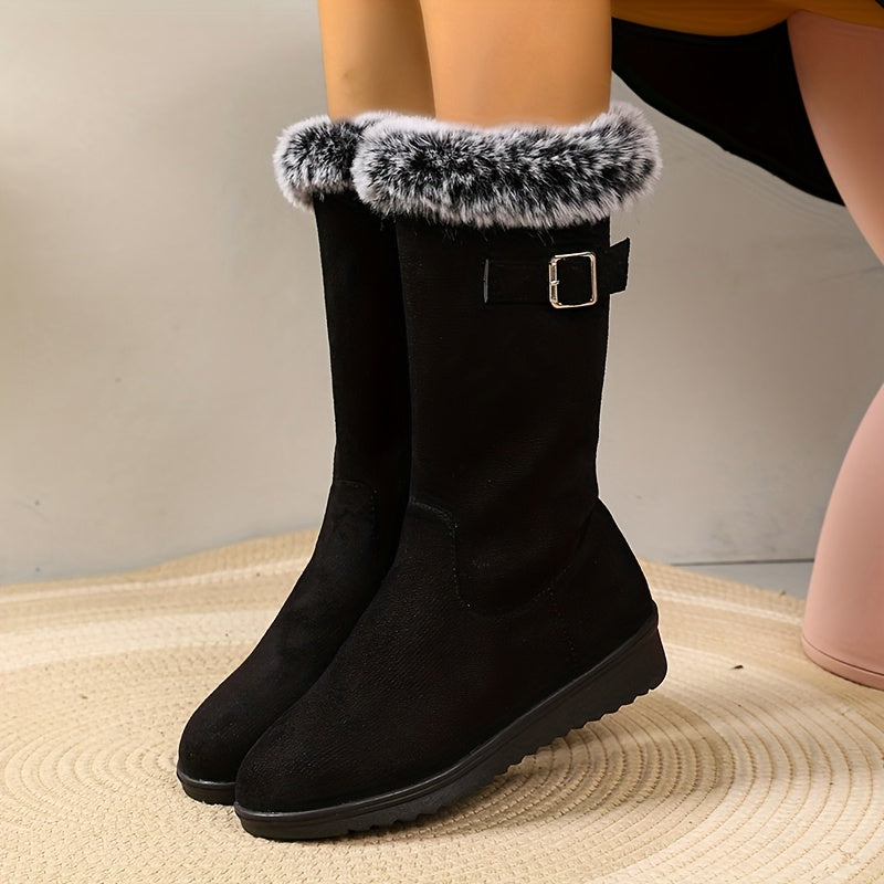 Faux Fur-Trim Tall Winter Boots — Warm Plush Lining 2