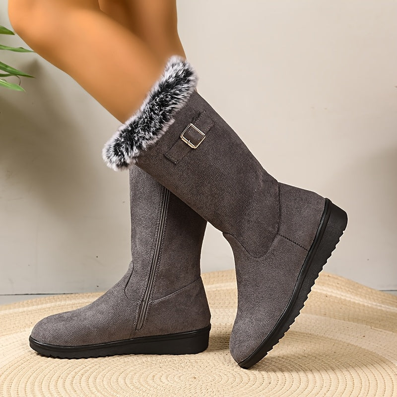 Faux Fur-Trim Tall Winter Boots — Warm Plush Lining 3