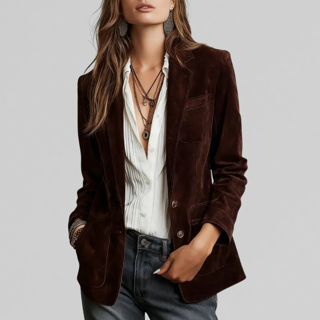 Fernley Women's Suede-Touch Blazer — Tailored Relaxed Fit Jacket 3