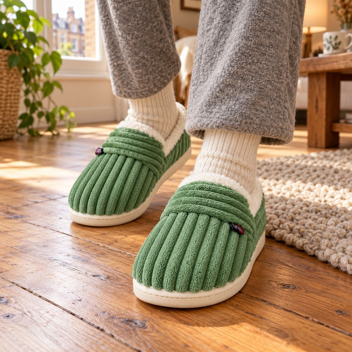 Fireside Corduroy Winter Slippers — Fleece-Lined, Non-Slip Sole 1