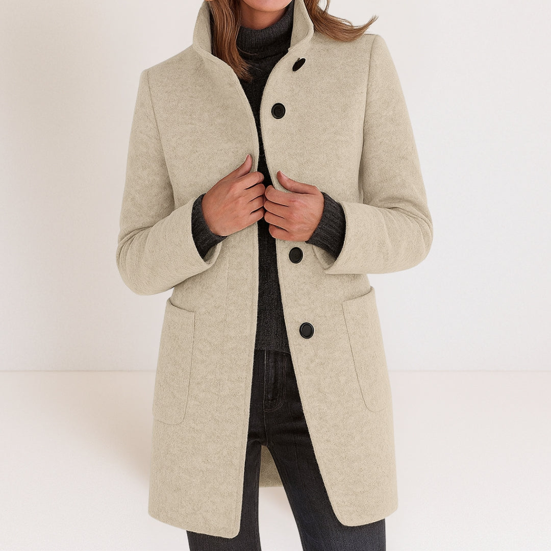 Florence Women's Stand-Collar Long Coat — Straight Cut Winter Coat 10