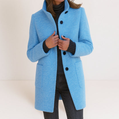 Florence Women's Stand-Collar Long Coat — Straight Cut Winter Coat 11