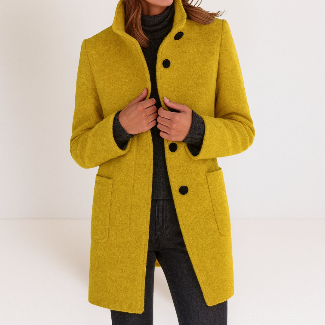 Florence Women's Stand-Collar Long Coat — Straight Cut Winter Coat 12