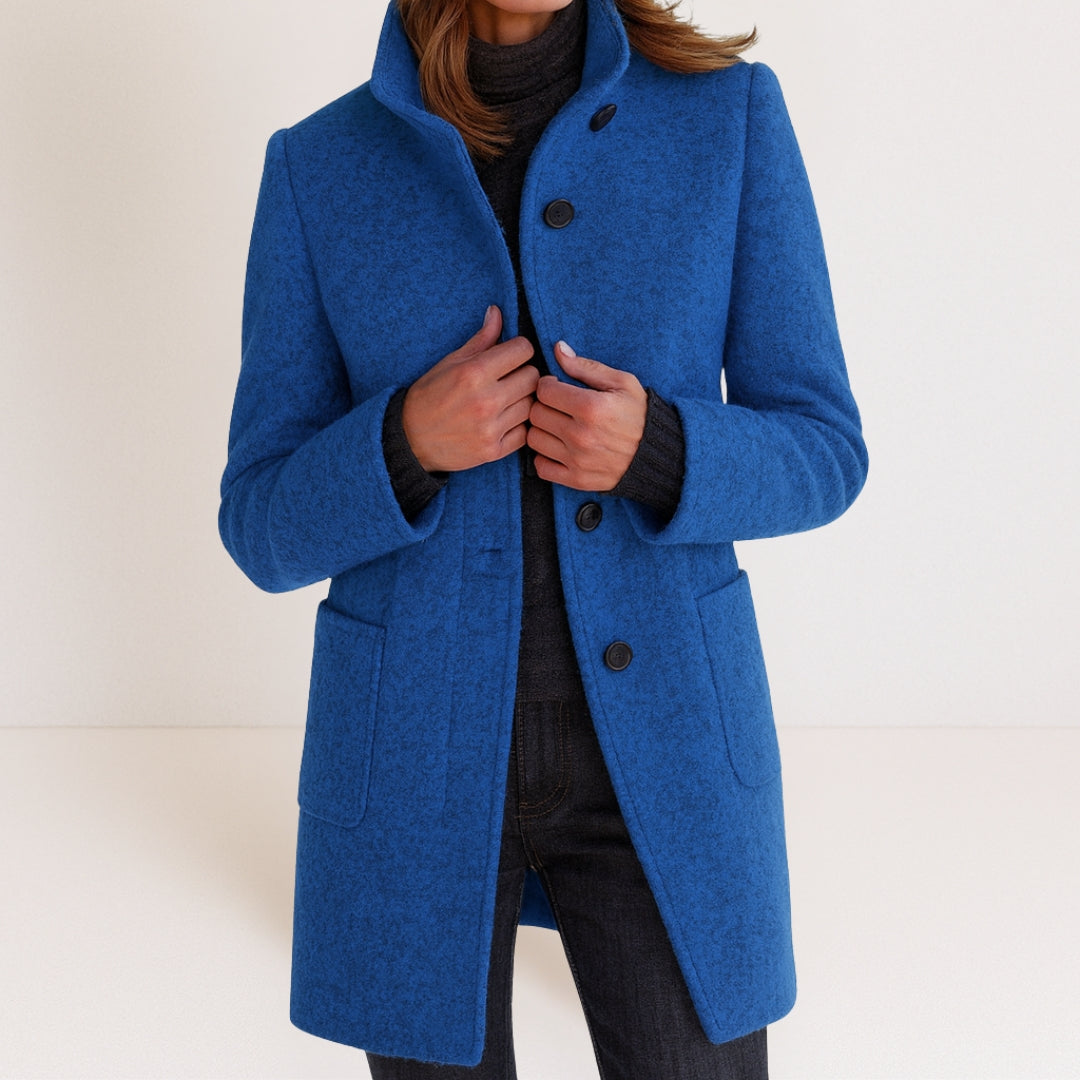 Florence Women's Stand-Collar Long Coat — Straight Cut Winter Coat 2