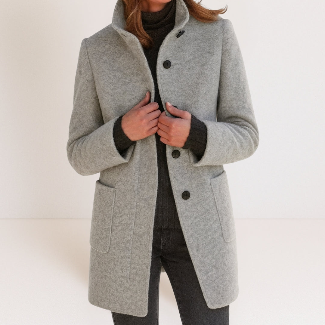 Florence Women's Stand-Collar Long Coat — Straight Cut Winter Coat 3