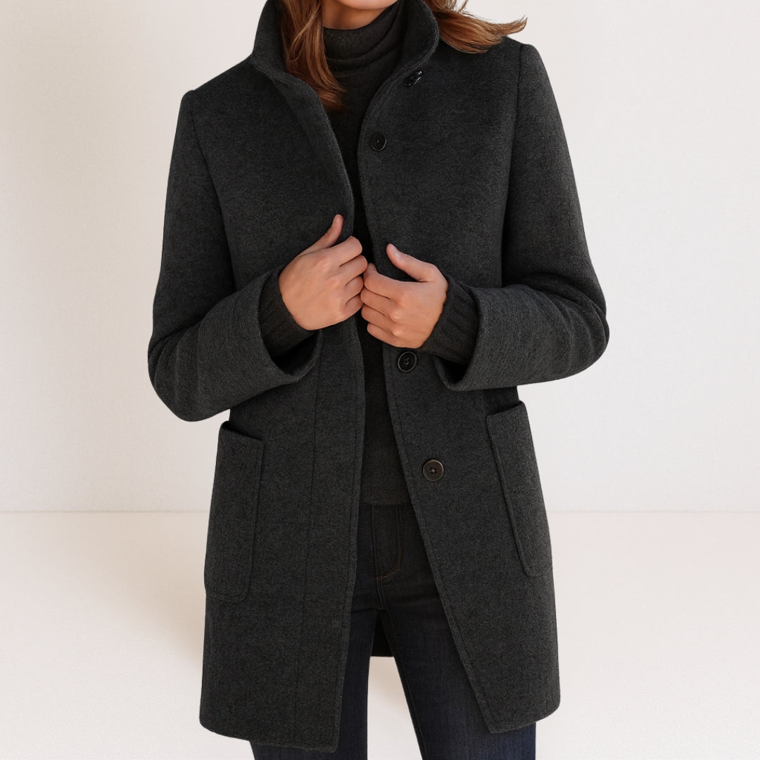 Florence Women's Stand-Collar Long Coat — Straight Cut Winter Coat 4