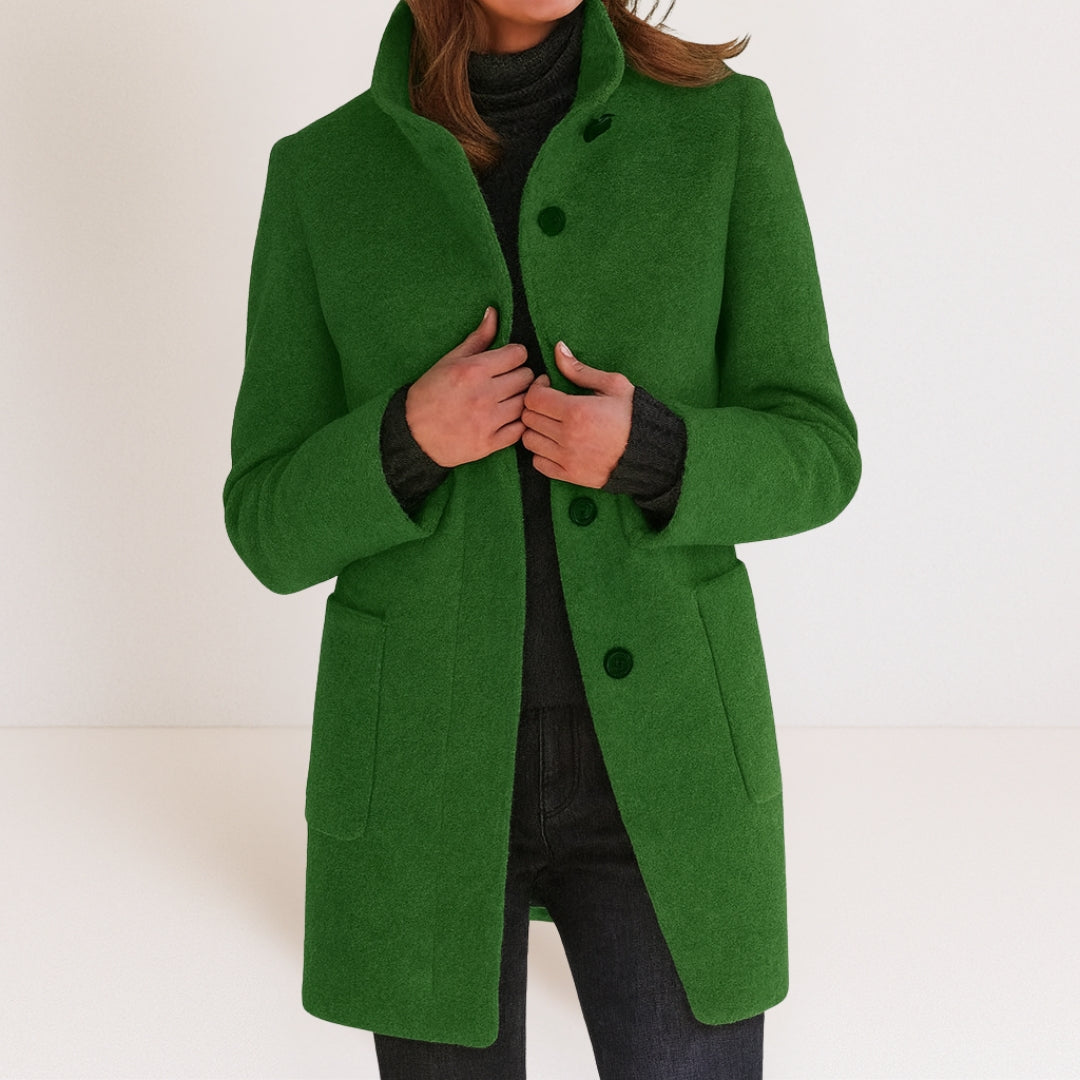Florence Women's Stand-Collar Long Coat — Straight Cut Winter Coat 5