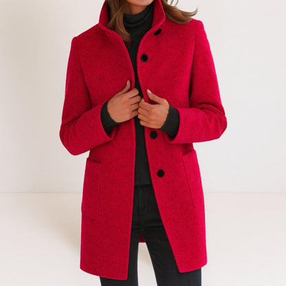 Florence Women's Stand-Collar Long Coat — Straight Cut Winter Coat 7