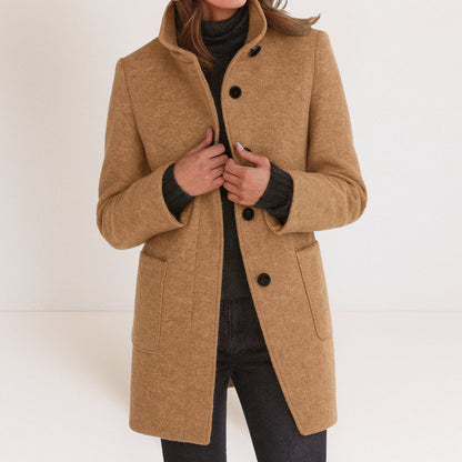 Florence Women's Stand-Collar Long Coat — Straight Cut Winter Coat 8