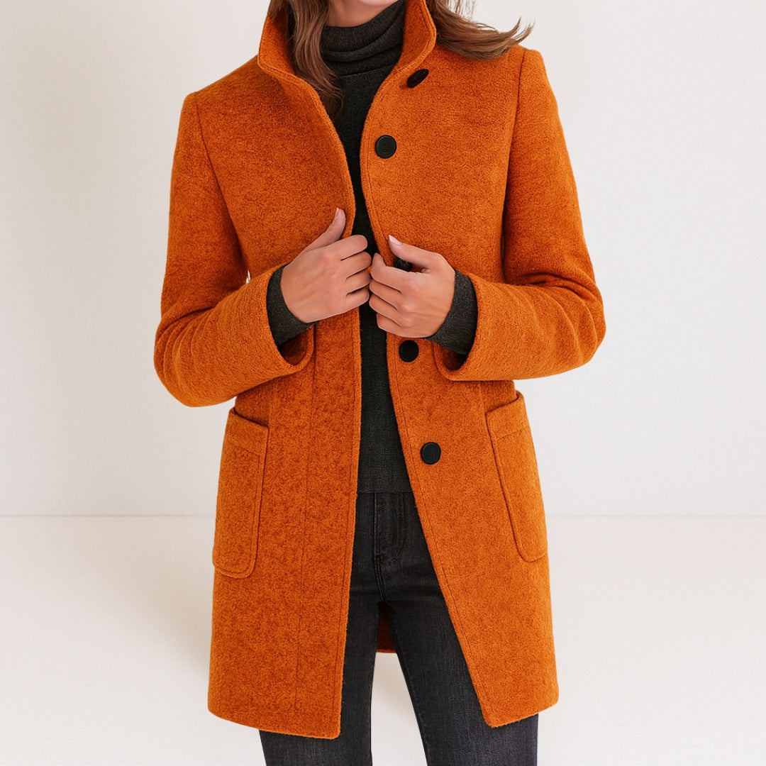 Florence Women's Stand-Collar Long Coat — Straight Cut Winter Coat 9
