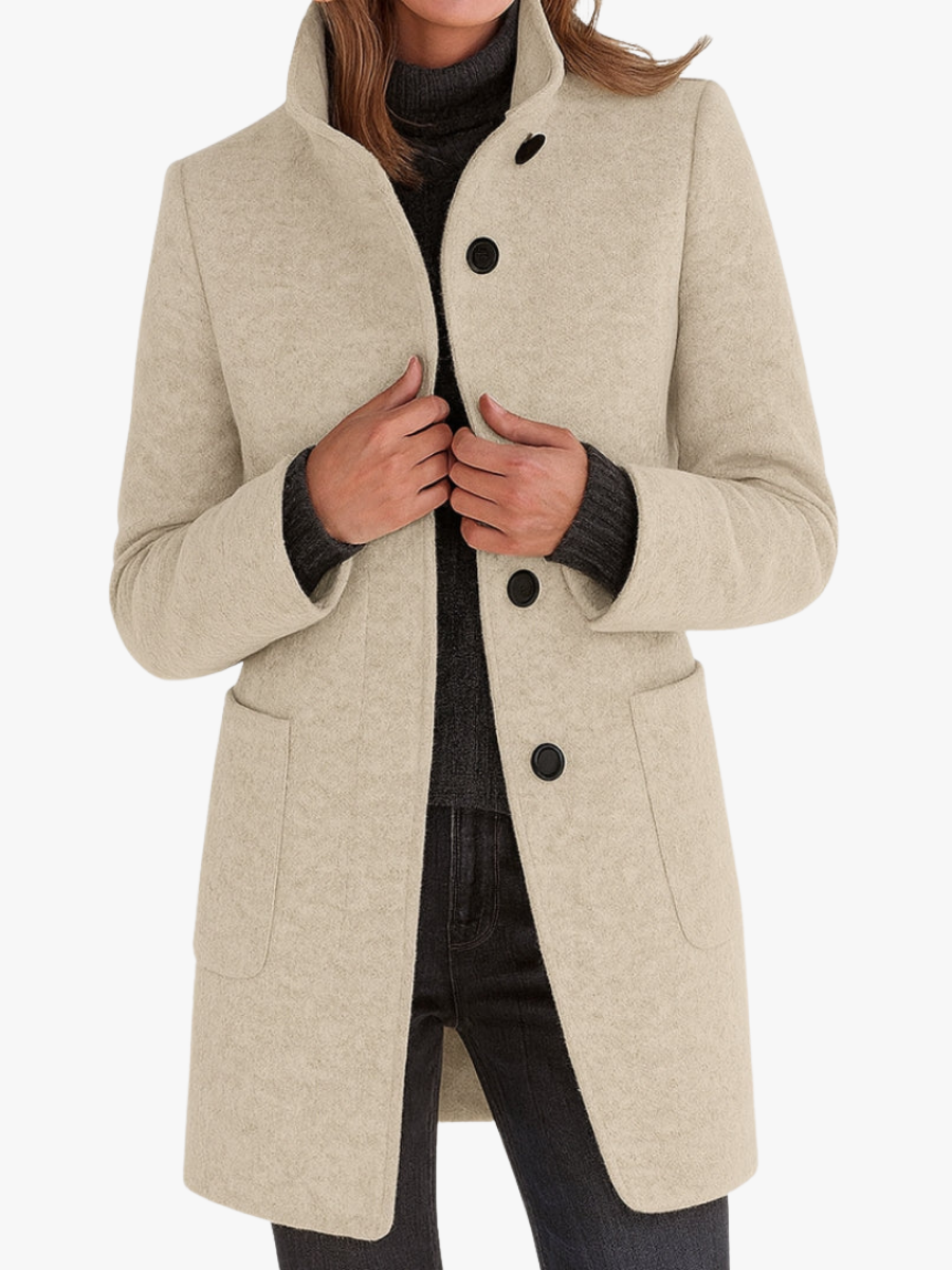 Florence Women's Stand-Collar Long Coat — Straight Cut Winter Coat 1